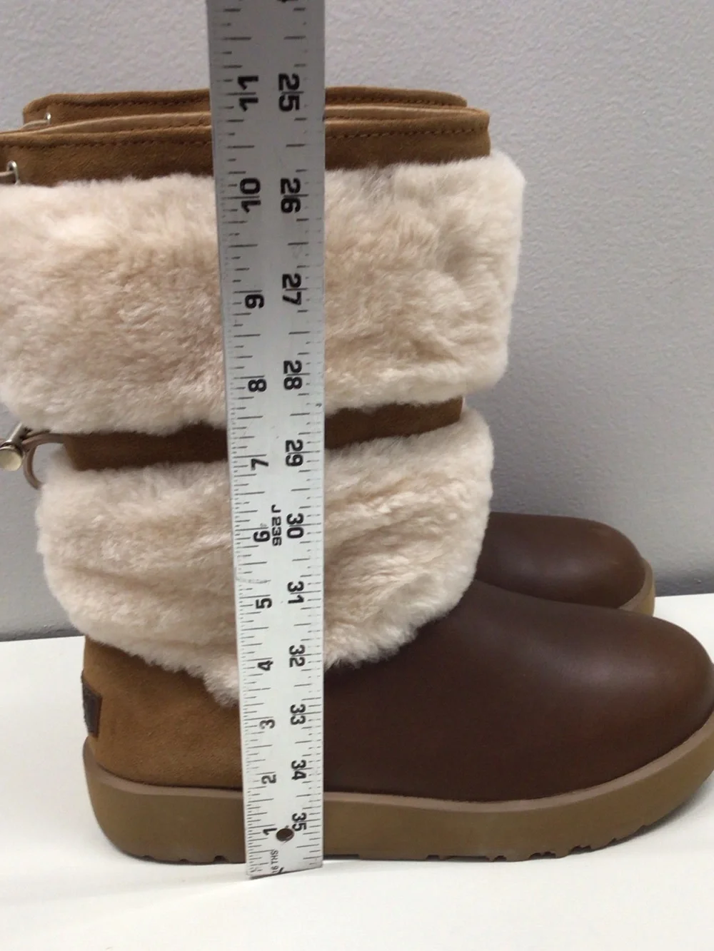 UGG Women's Brown Leather and Cream Shearling Mid-Calf Boots
